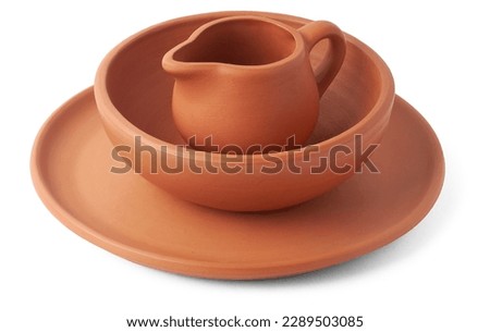empty clay pots or earthenware isolated on white background, terra cotta containers used to store, cook food and decorative purposes