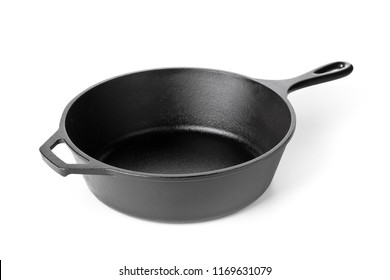 Empty, Clean Black Cast Iron Pan Or Dutch Oven Over White Background