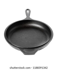 Empty, Clean Black Cast Iron Pan Or Dutch Oven Over White Background