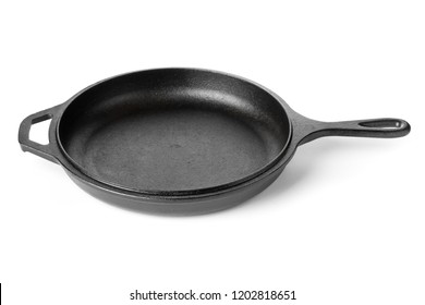 Empty, Clean Black Cast Iron Pan Or Dutch Oven Over White Background