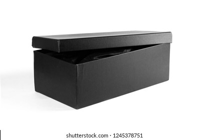 Empty Clean Box. Shoe Box. Close Up. Isolated On White Background.