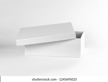 Empty Clean Box. Shoe Box. Close Up. Isolated On White Background.