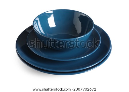 Empty clean ceramic dishware isolated on white