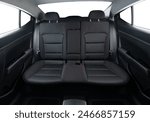 Empty clean dark cloth car seats of modern sedan with isolated windows