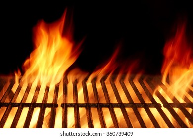Empty Clean Flaming Barbecue Grill Isolated On Black Background. Top View. Summer Party or Cookout Or Picnic Concept - Shutterstock ID 360739409
