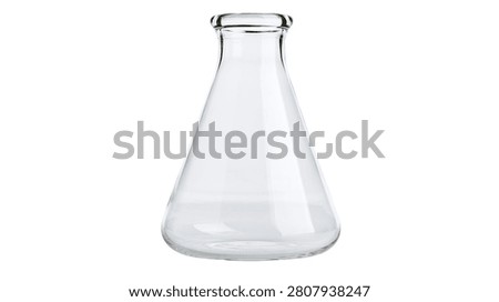 Empty clear glass Erlenmeyer flask for laboratory chemical experiments