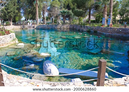 Empty Cleopatra pool with termal water at Pamukkale, Turkey.