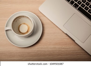 empty coffee cup and computer on the office desk