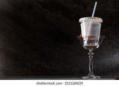 Empty Coffee Cup In A Glass On Marble Texture Background