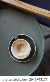 Empty coffee cup on table (Top view), Coffee break background