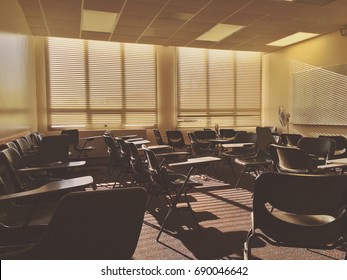 Empty College Classroom At Sunset