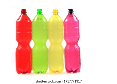 empty color pet plastic bottles isolated on the white background