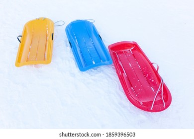 Empty Colorful Snow Sledge On Lockdown