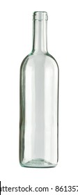 Empty colorless glass bottle, isolated.
