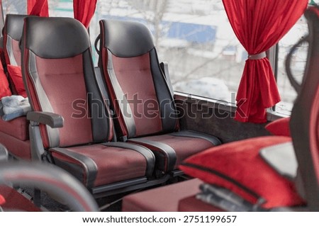 Empty comfortable seats inside passenger bus concept of public transport travel