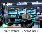 Empty command center housing operational missile defense system designed to intercept and destroy ballistic missiles. Armed forces headquarters used for tracking rockets using radar systems