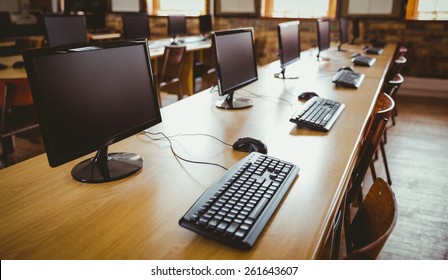 Empty Computer Room At The Elementary School