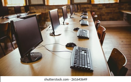 Empty Computer Room At The Elementary School