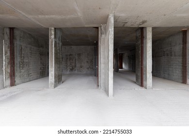 Empty Concrete Commercial Space Without Finishing With Partitions