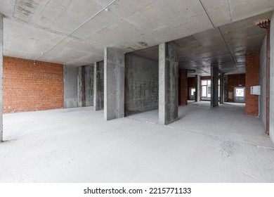 Empty Concrete Commercial Space Without Finishing With Partitions