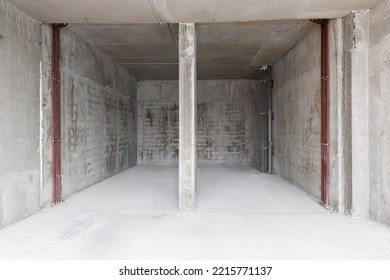 Empty Concrete Commercial Space Without Finishing With Partitions