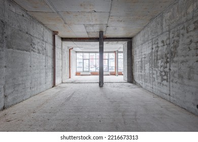 Empty Concrete Commercial Space Without Finishing With Partitions