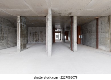 Empty Concrete Commercial Space Without Finishing With Partitions