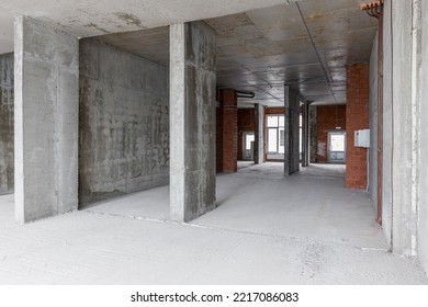 Empty Concrete Commercial Space Without Finishing With Partitions