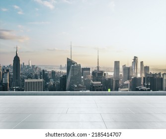 Empty concrete rooftop on the background of a beautiful New York city skyline at daytime, mockup - Shutterstock ID 2185414707