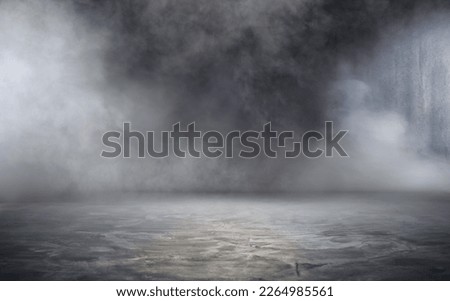 Empty concrete room or garage with smoke or steam on the floor