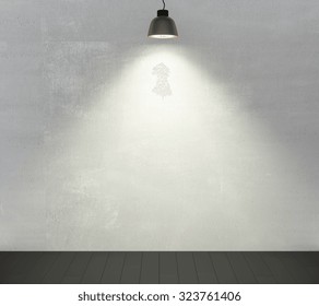 Empty Concrete Wall With Light Bulb