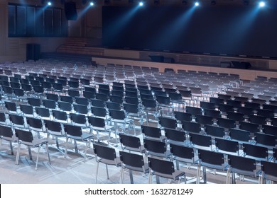 Empty Conference Hall. Hall For Business Meeting. Interior Of A Congress Hall. Empty Conference Room In The Hotel Ready For Participants. Equipped Conference Hall. Indoor Business Conference