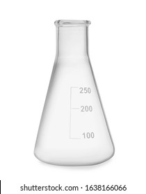 Empty Conical Flask Isolated On White. Laboratory Glassware