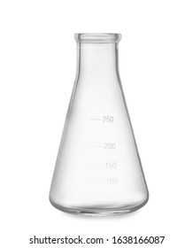 Empty Conical Flask Isolated On White. Laboratory Glassware