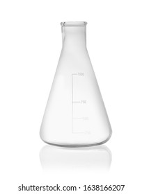 Empty Conical Flask Isolated On White. Laboratory Glassware