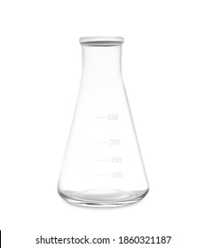 Empty Conical Flask Isolated On White. Laboratory Glassware