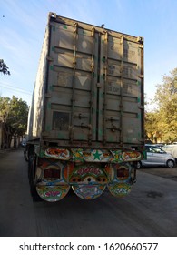 An Empty Container Being Returned Back On A Flatbed Truck - Pakistan - Jan 2020