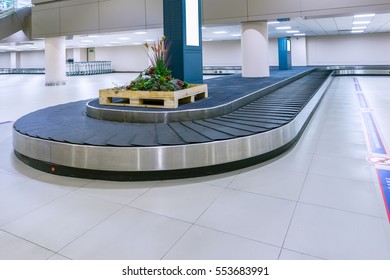 Empty Conveyor Belt For Carrying The Passenger Luggage Or Baggage Claim At Airport