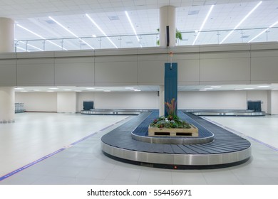 Empty Conveyor Belt For Carrying The Passenger Luggage Or Baggage Claim At Airport