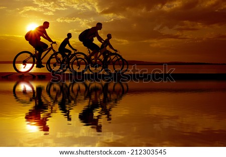 Image, Stock Photo 4 sporty cyclists on a bridge