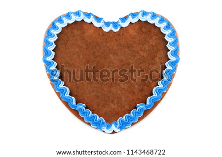 empty copy space Oktoberfest Gingerbread heart on white isolated background