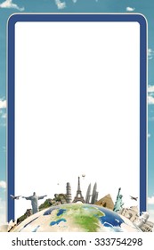 Empty copy space with white background and the worldwide monuments. Concept of worldwide tourism