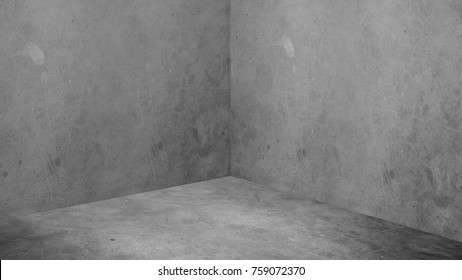 Empty corner room with grey concrete wall and floor background,Mock up studio room for display or montage of product for advertising on media,Business presentation. - Shutterstock ID 759072370