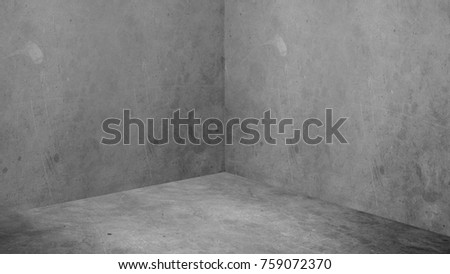 Empty corner room with grey concrete wall and floor background,Mock up studio room for display or montage of product for advertising on media,Business presentation.