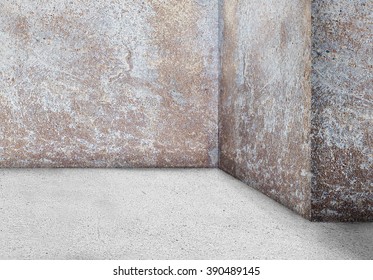 Empty Corner Wall  Aged Old Dirty Grungy Vintage  Background. Interior Urban Street