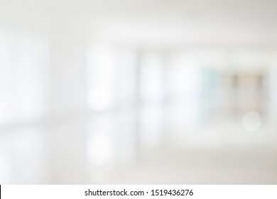 Empty Corridor Hallway Of Modern White Office Building Room With Glass Entrance Door Business Blur Background, Corridor In A Bright Room, Empty Space
