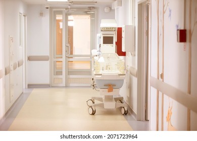 Empty corridor of the hospital ward for the treatment of newborns.