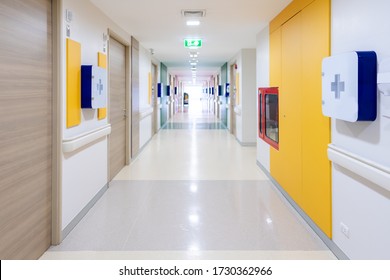 Empty Corridor At Public Hospital ,Public Building Corridor Area. 