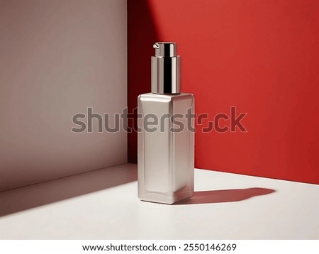 empty cosmetic bottle with red background