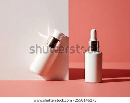 empty cosmetic bottle with red background